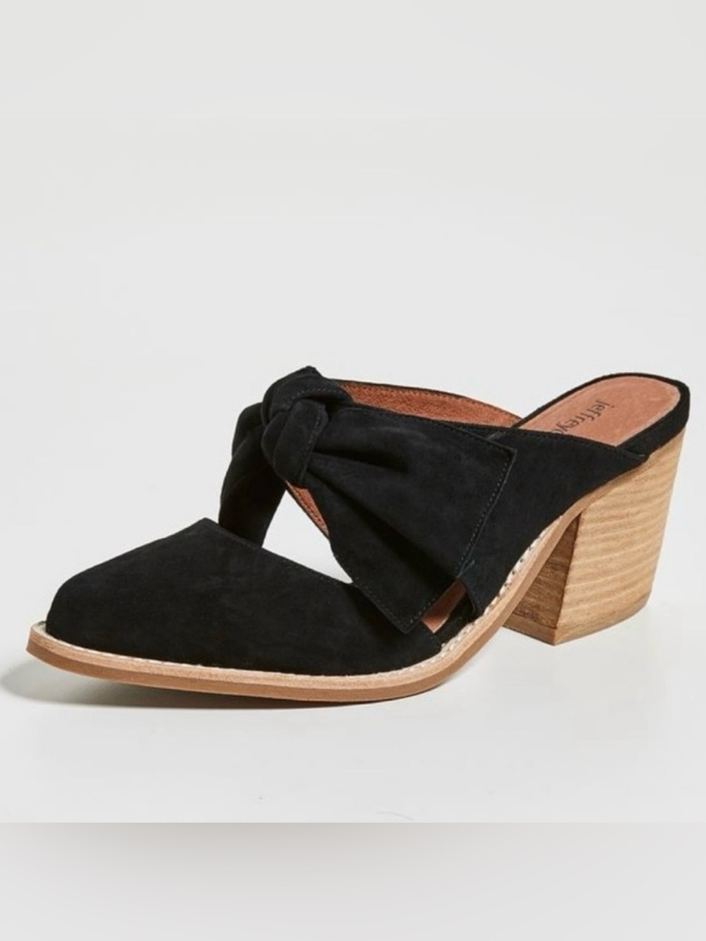 Jeffrey Campbell Cyrus Bow Black Suede Block Heel Mules Women’s Shoe Size 7